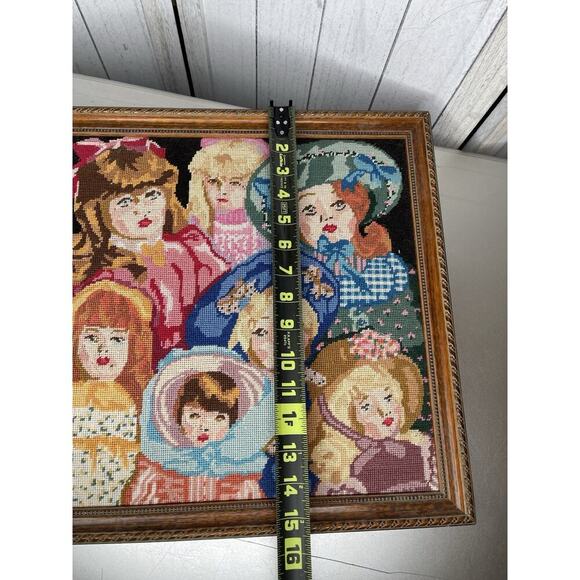 Vintage Needlepoint Something Special Antique Dolls Picture Art 15.5in X 15.5in - Picture 4 of 5